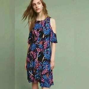 Anthropologie Maeve Elia Floral Cold Shoulder Mini Flutter Dress Women’s 16